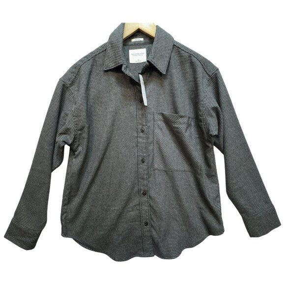Abercrombie & Fitch Soft A&f Collection Womens Oversized Flannel Shirt Sz S Gray - Picture 1 of 11